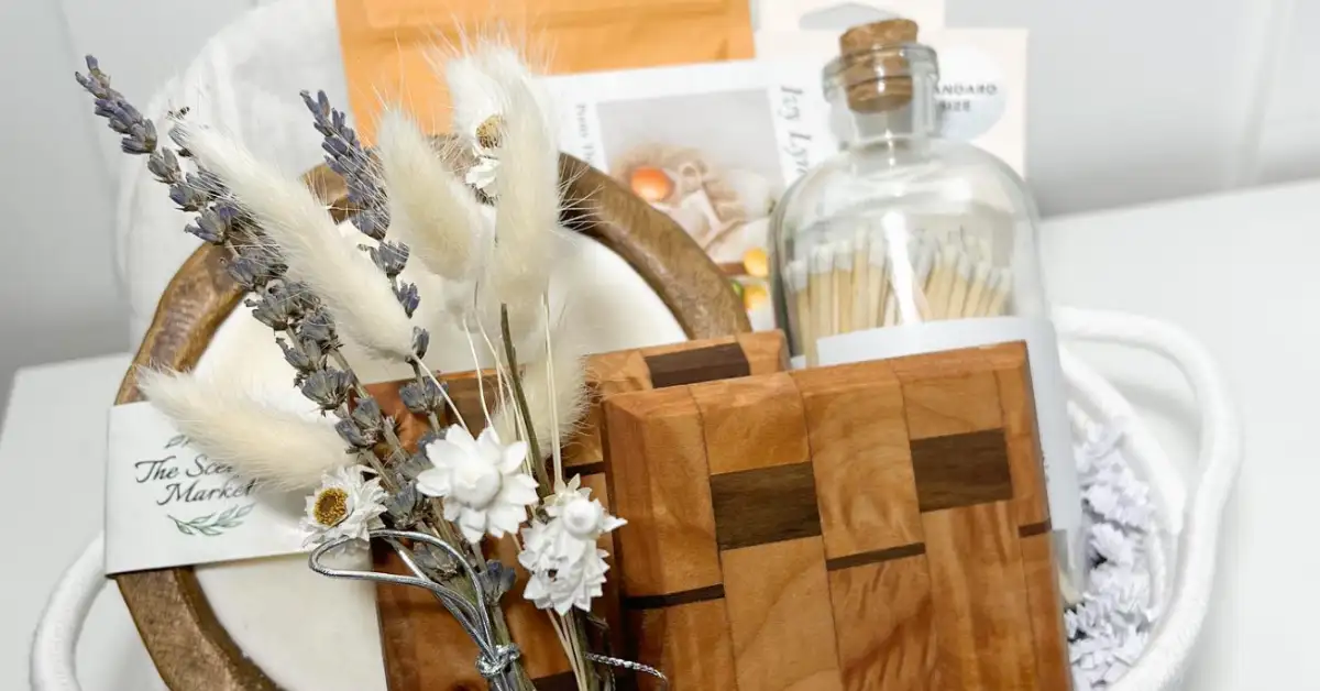 white themed gift basket