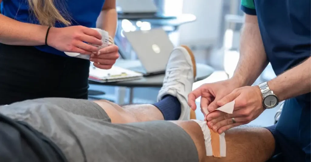 Gifts For Physical Therapy Students 2024 You Need To Know 3 physical therapy students practicing on a knee